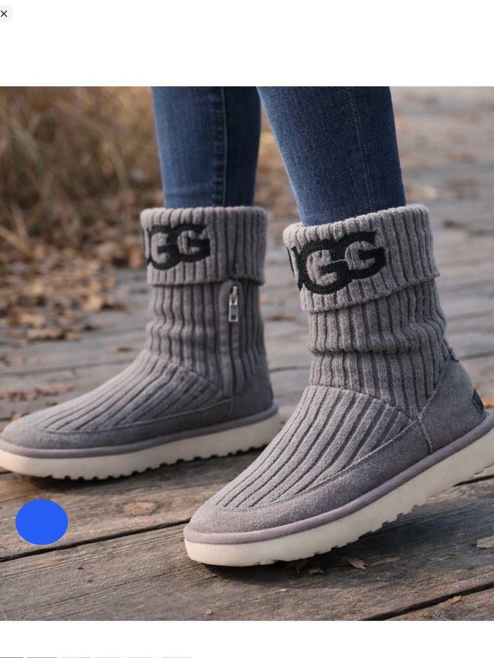 UGG Gray Knit Cuff Sock Ankle Boots Cozy Casual Winter Comfort Shoes Size 6